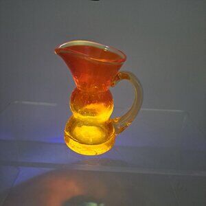 Hand Blown Small Amberina Crackle Glass Creamer Pitcher